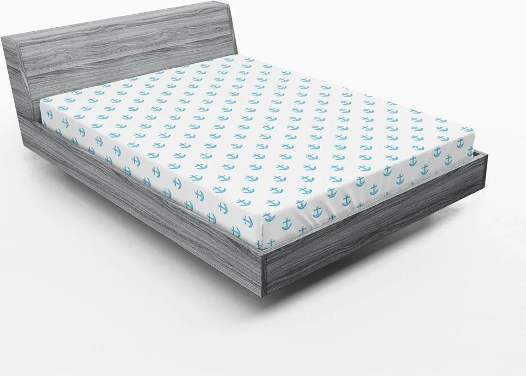 Drap-housse élastique 180x200 cm décor marin avec icônes de bateaux bleu