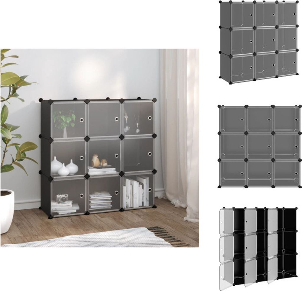 vidaXL Regalsystem mit 9 Würfeln und Türen Schwarz PP - Schuhregale & -schränke