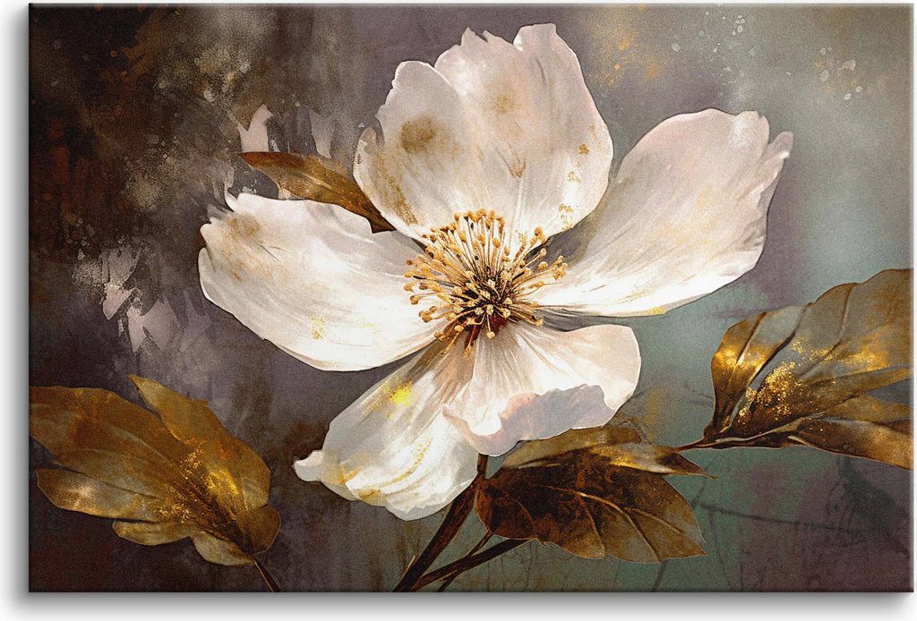 Leinwandbild Wandbilder für Schlafzimmer Blumen Goldene Blätter 80x120 cm