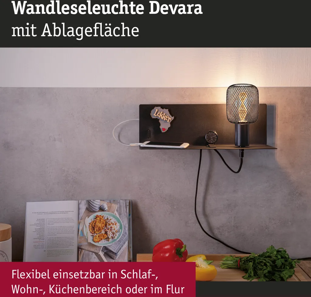 Paulmann Bundle Devara Applique Murale LED avec Port USB et Tablette
