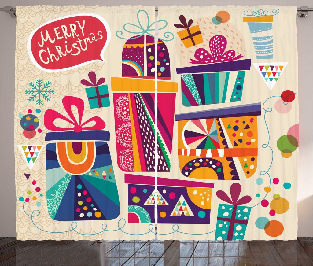 ABAKUHAUS Feiertags-Weihnachtszeit Rustikaler Vorhang, Geschenke Szene, Wohnzimmer Universalband Gardinen mit Schlaufen und Haken, 280 x 225 cm, Ch...