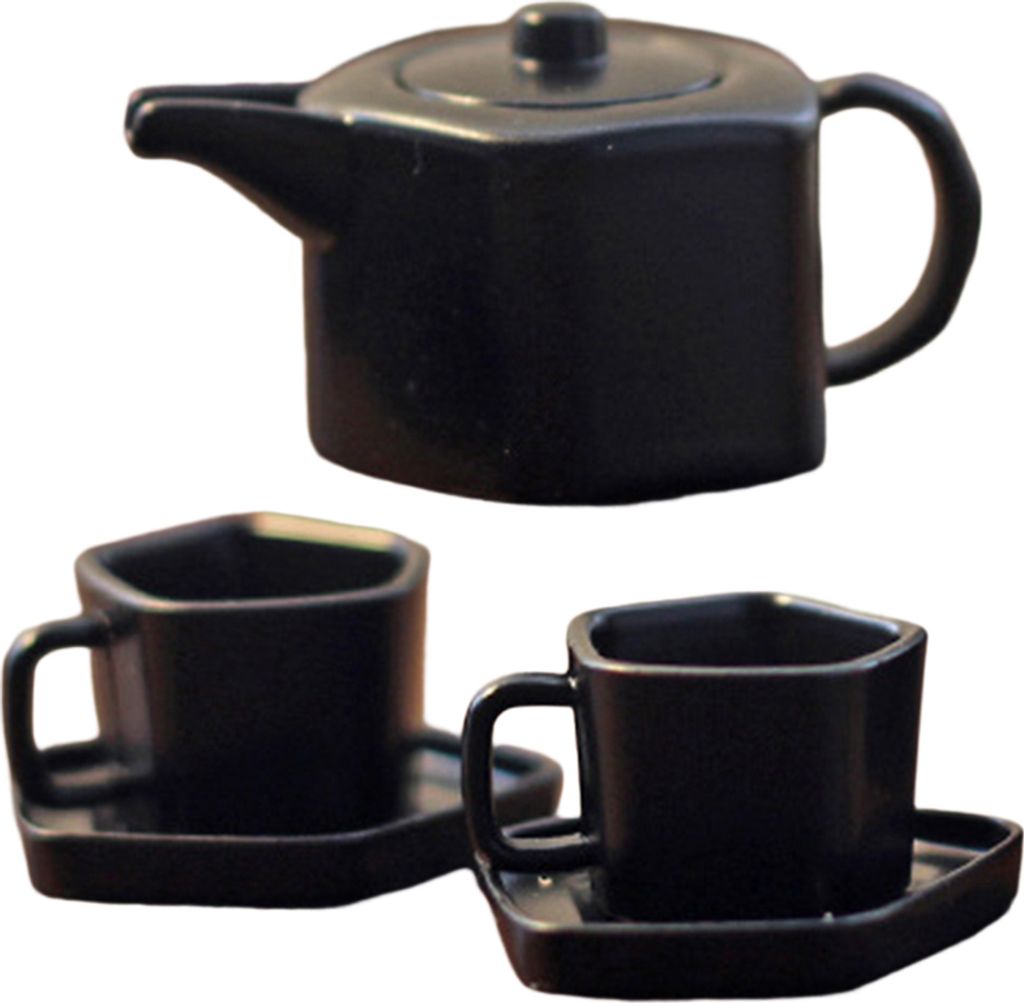 1 Set 1: 12/1: 6 Dollhouse Tea Ware Glatte Oberfläche Dekorative Legierung Miniatur Teekanne Tee Tassen Untertasse Model Doll House Getränke für...