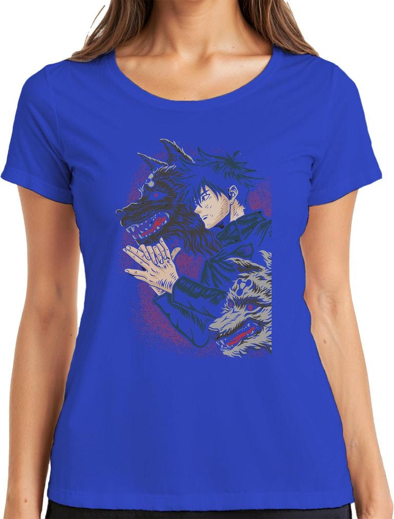 Wolfsbeschwörer Anime Shikigami Dämonenwolf düster Geschenk Damen T-Shirt, Blau, 3XL