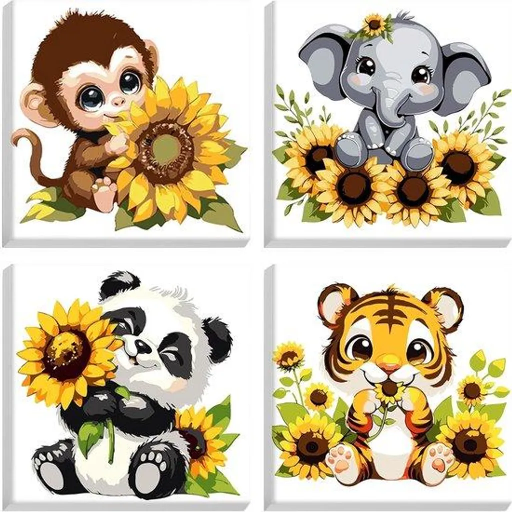 Kit de peinture fleurs pour adultes 20x20 cm avec set de pinceaux inclus