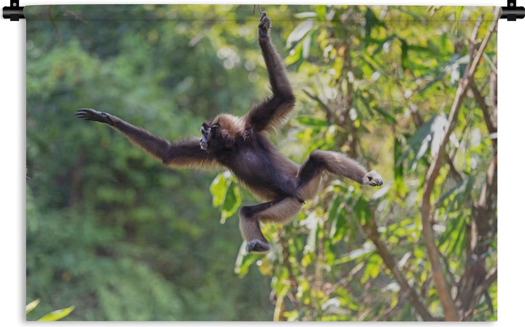 MuchoWow Wandteppich Wandbehang Springender Affe im Dschungel 150x100 cm Tapisserie Dekoration Wandtuch - Waschbar - Tapisserien - Wand-Decke