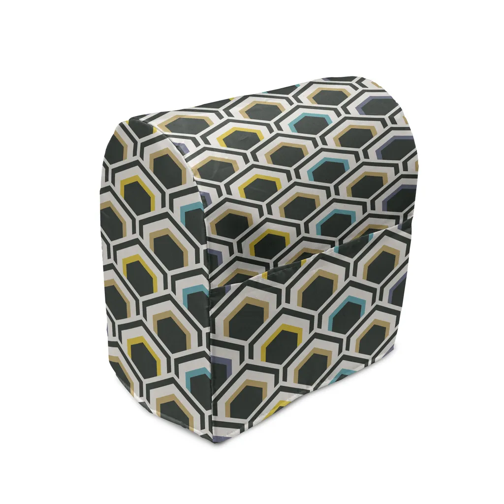 Housse Mixeur Noir et Bleu Ciel à Motif Hexagonal avec Poches Pratiques