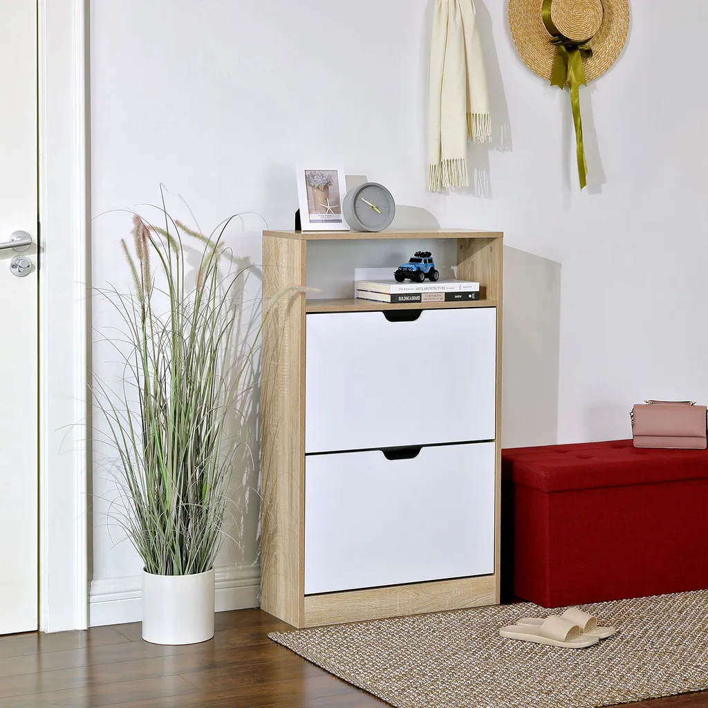 Étagère à chaussures design avec compartiment de rangement - 102 cm