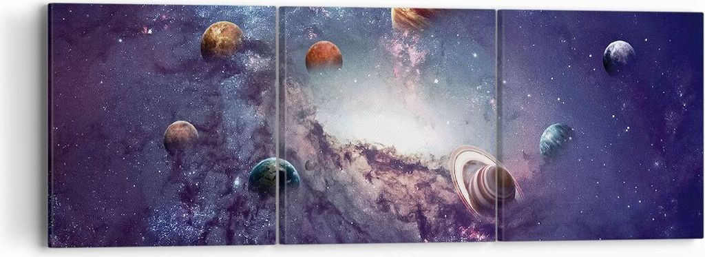 Bild auf Leinwand - Leinwandbild - 3 Teile - Kosmos Planeten die Sterne - 90x30cm - Wand Bild - Wanddeko - Wandbilder - Leinwanddruck - Bilder - Wa...