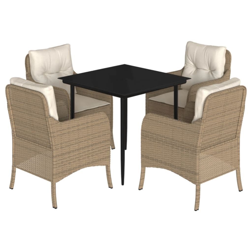 5-tlg. Garten-Essgruppe mit Kissen Beige Poly Rattan