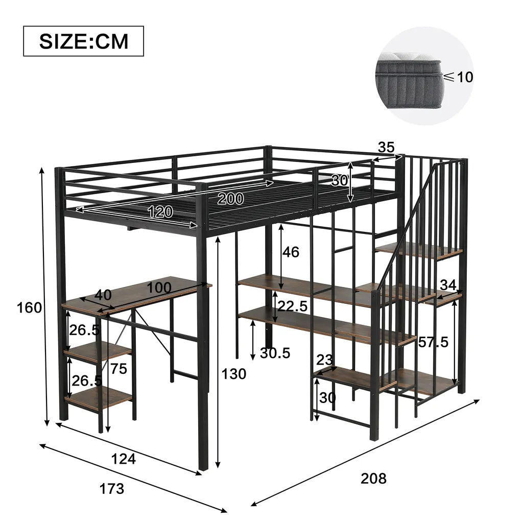 Lit superposé 120x200 robuste : la solution bureau et rangement incluse - 3