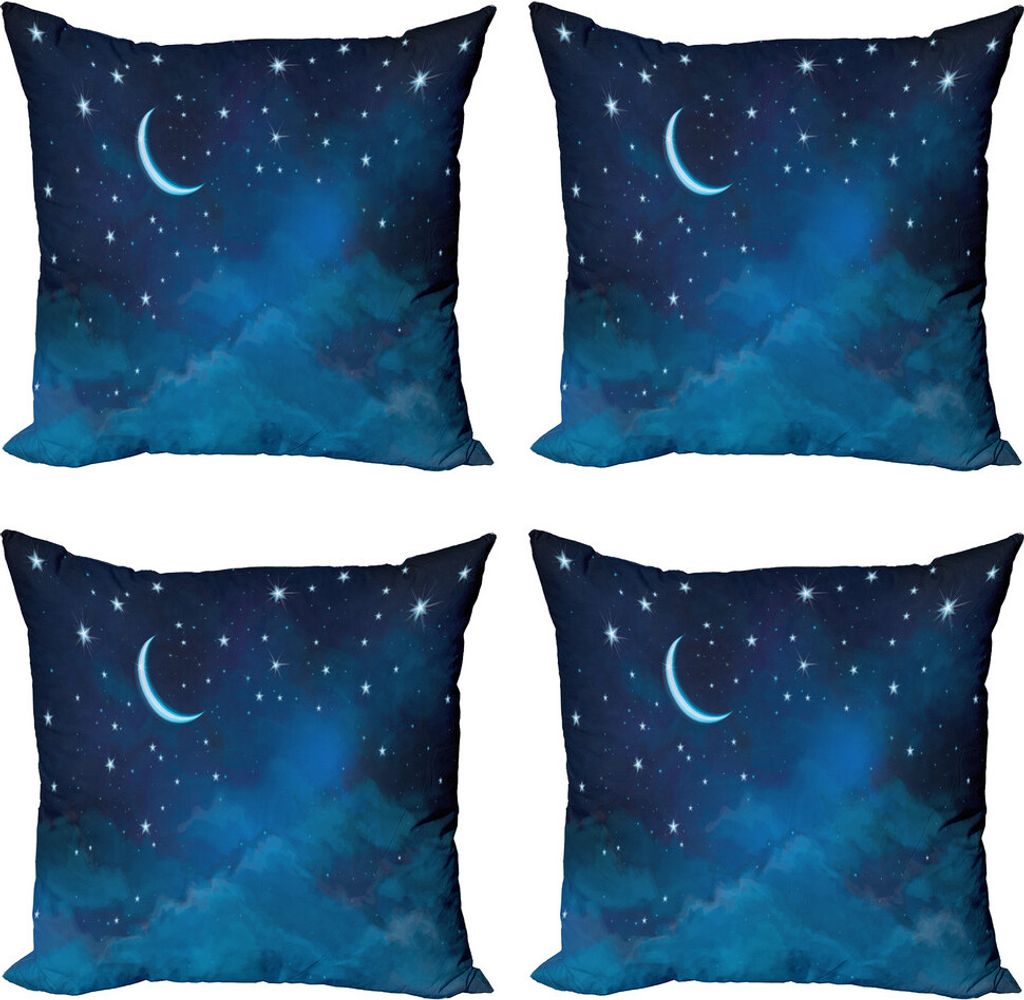 ABAKUHAUS Sterne Kissenbezug Set (4 Stück), Aquarell Nachthimmel, Moderner Doppelseitiger Digitaldruck, 45 cm x 45 cm, Pale Blue Night Blue