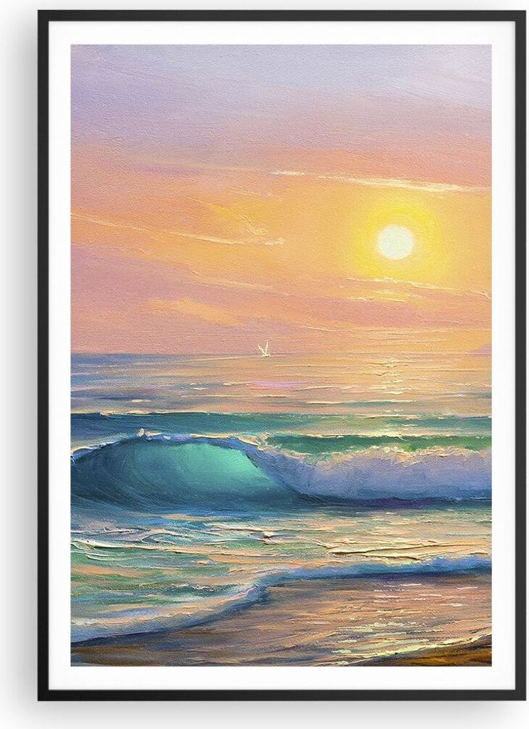 Gerahmtes Poster - Schwarzer Rahmen - Meer Welle Ufer - 70x100 cm - Wand Bild - Wanddeko - Wandbilder - Kunstposter - Wandposter - Bilderrahmen - B...