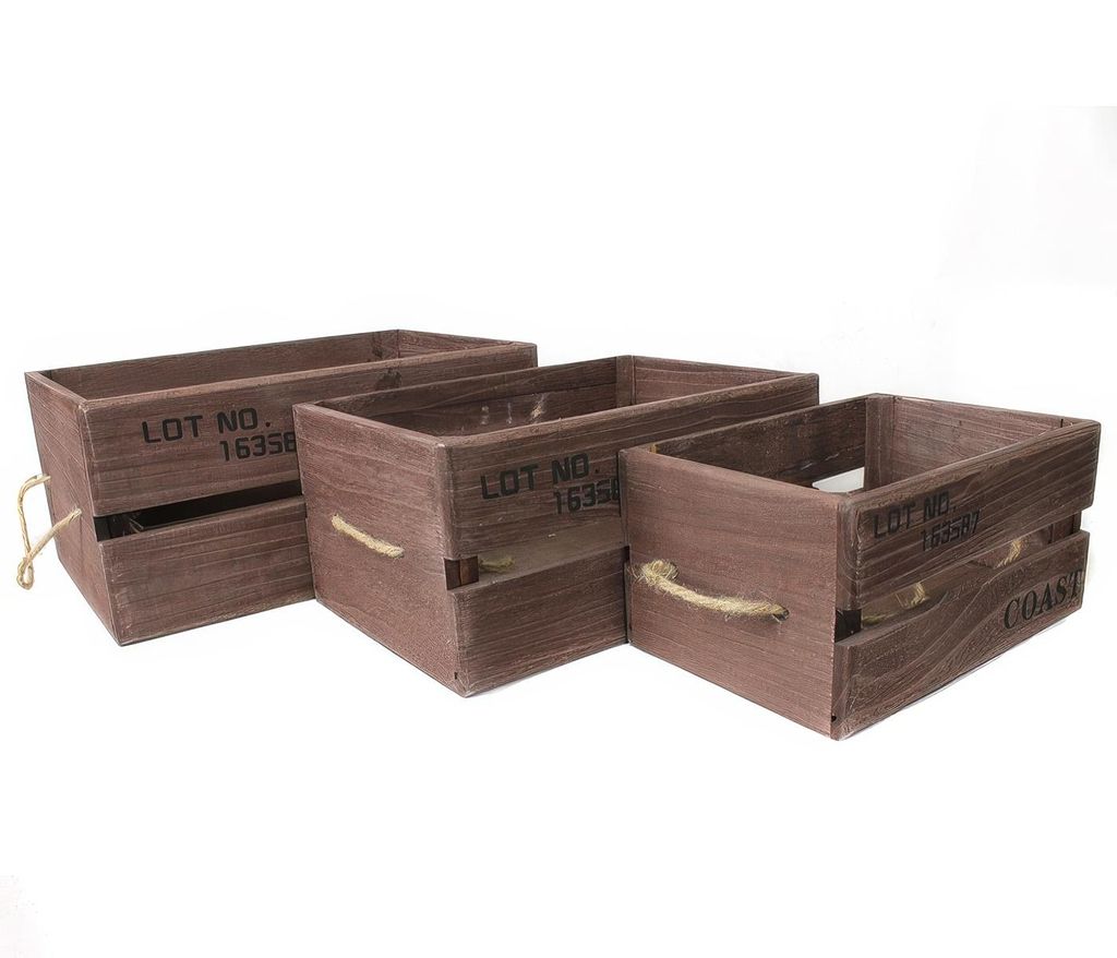 3 tlg. Set Dekokoffer Regalboxen Aufbewahrungskisten Holz Aufbewahrungsbox W012