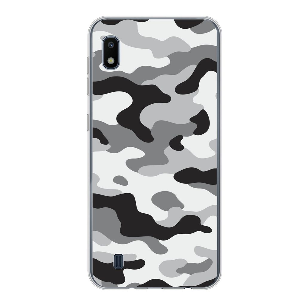 MuchoWow Handyhülle Schutzhülle Hülle für Samsung Galaxy A10 Schwarz-weißes Camouflage-Muster Silikon Softcase Handy Hülle - Schutzhülle
