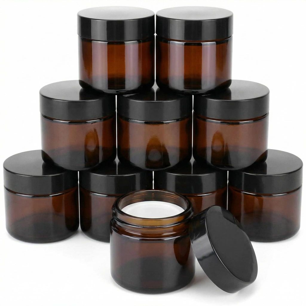 10 Leder 60 ml Bermsteinerben Glasbehälter mit schwarzem Lack, UV-Schutz, multifunktional, geeignet für andere Öle und Lotionen.
