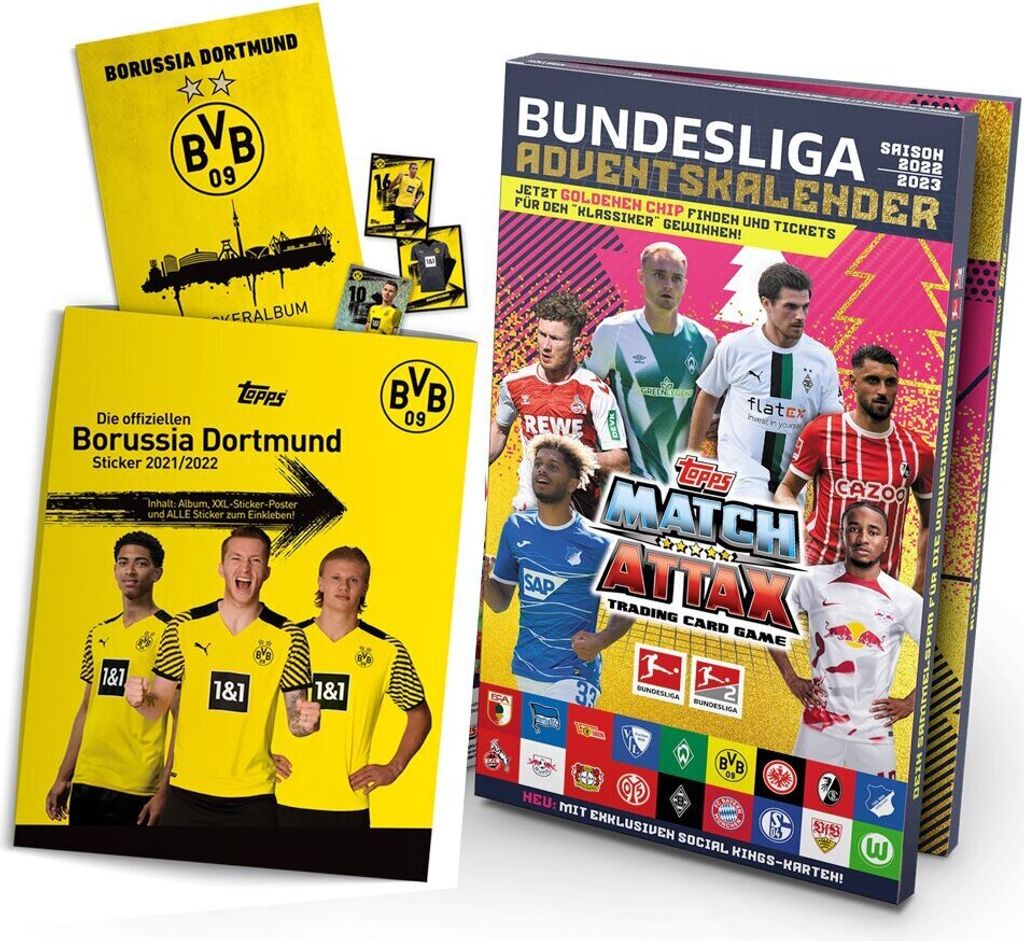 Match Attax Bundesliga 2022/23 - Adventskalender & BVB Borussia Dortmund Sticker Set 21/22
