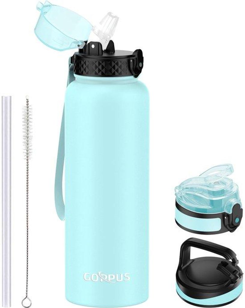 Isolerter Stahl-Wasserflasche mit Grasstange, 40 oz, 1,2 Liter, thermische Stahlflasche für warmes Wasser, doppelwandige Stahlflaschen, isolierte ...
