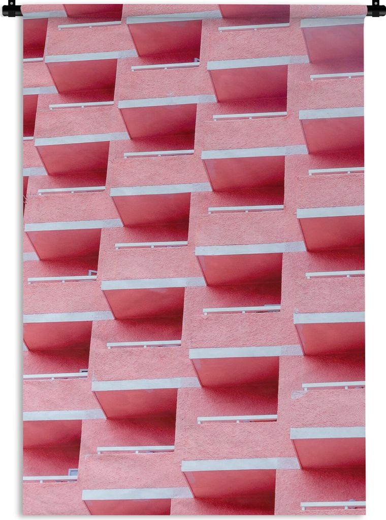 MuchoWow Wandteppich Wandbehang Rosa - Balkon - Sommer - Architektur 60x90 cm Tapisserie Dekoration Wandtuch - Foto-Teppich - Abwaschbar