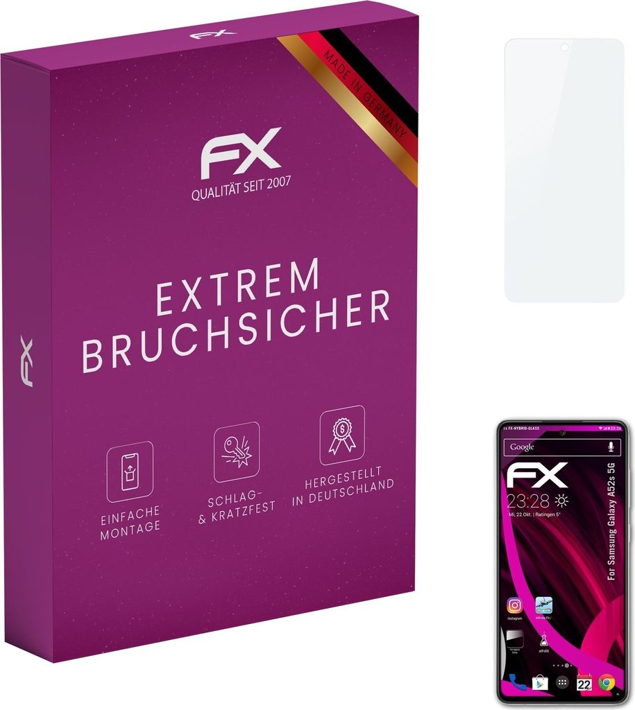 atFoliX FX-Hybrid-Glass Displayfolie kompatibel mit Samsung Galaxy A52s 5G Glasfolie
