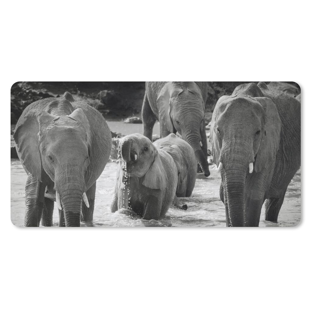MuchoWow Mauspad Mousepad Elefant - Tiere - Wasser - Schwarz und weiß 60x30 cm - Mousepads - Maus Mat - Pad - Mausunterlage - Nachhaltig