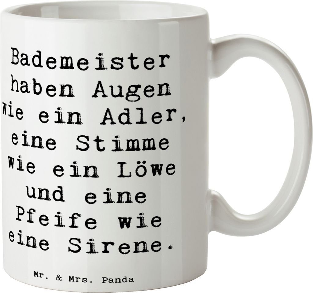 Mr. & Mrs. Panda Kaffeebecher Spruch Bademeister Superheld - Weiß - Geschenk, stille Helden, Trinkbecher, personalisierte Geschenke, handgefertigt...