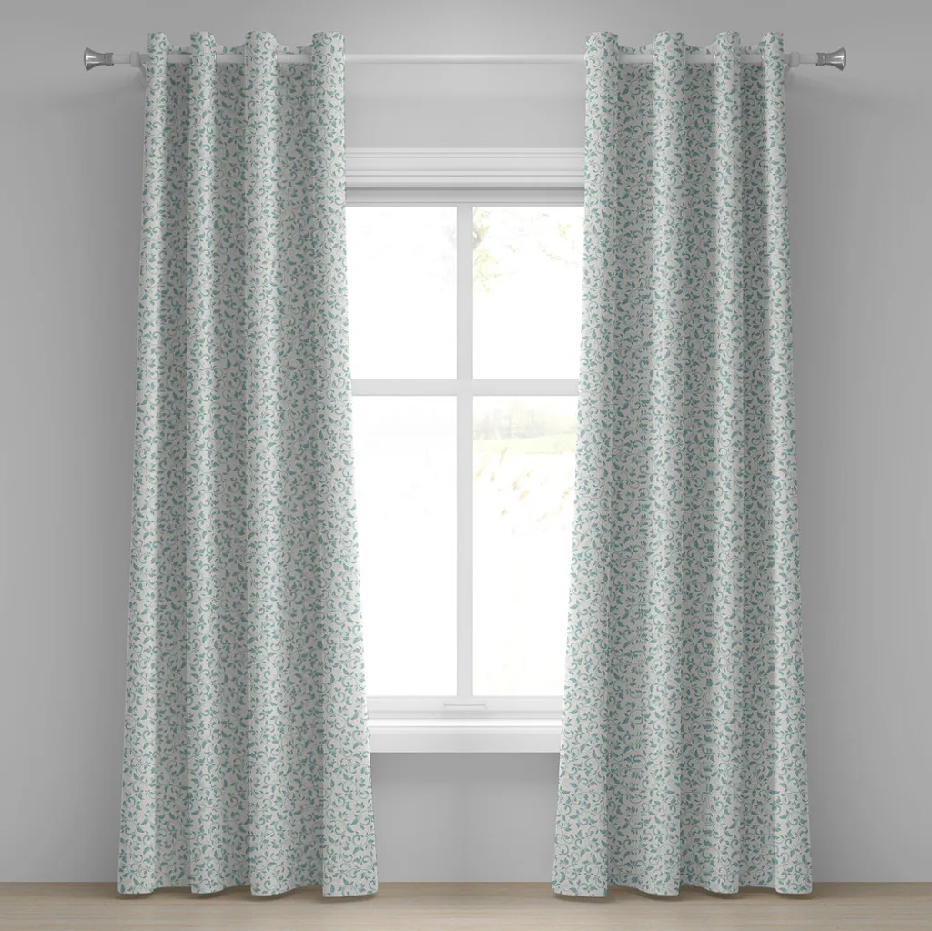 ABAKUHAUS Rideau à œillets ivoire et bleu motif victorien 280x175 cm
