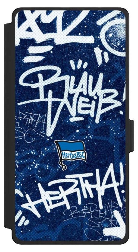 NIVOCASE Klapphülle für Samsung Galaxy S25 Ultra Handyhülle aus Kunst Leder NIVOflip schwarz Graffiti Hertha BSC Offizielles Lizenzprodukt