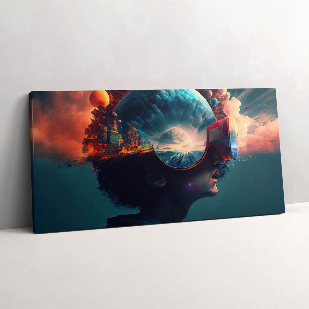 Futuristische virtuelle Welt – Leinwandbild Wandbild – 140x70 cm – Leinwandbilder – Wandbilder – Schlafzimmer – Flur