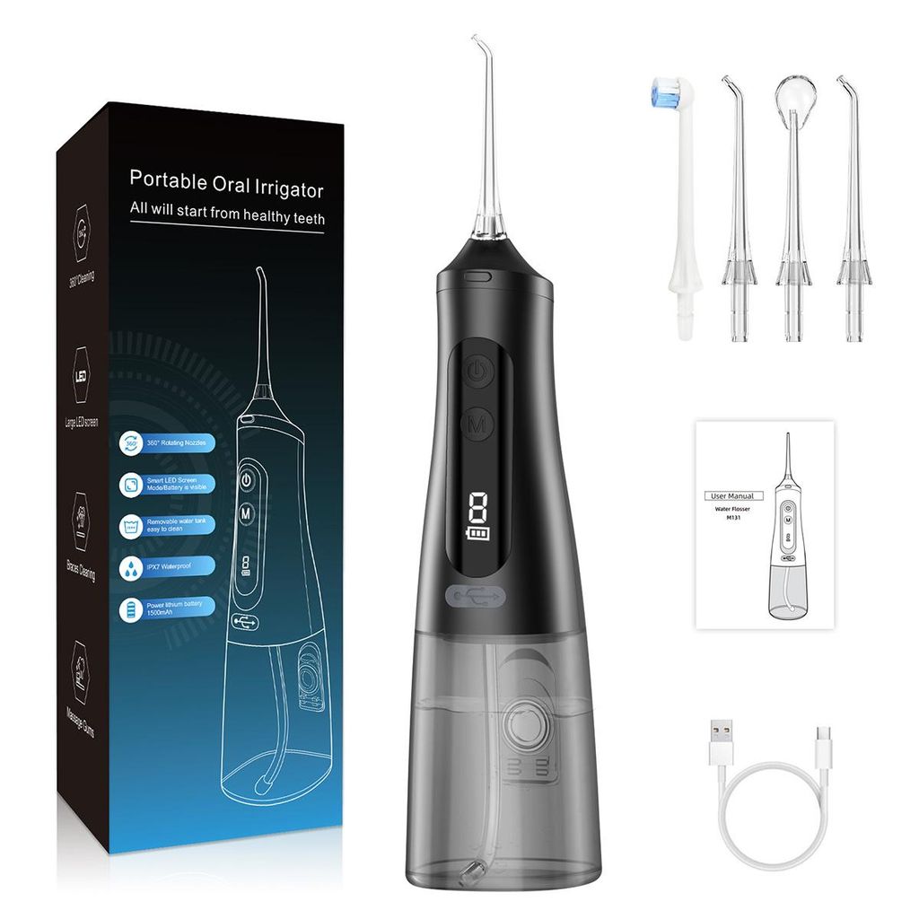 Professionelle Munddusche für Zähne und Zahnspangen – 9 Modi, kabellose Munddusche, 350 ml, 360°-Düse, IPX7 wasserdicht,