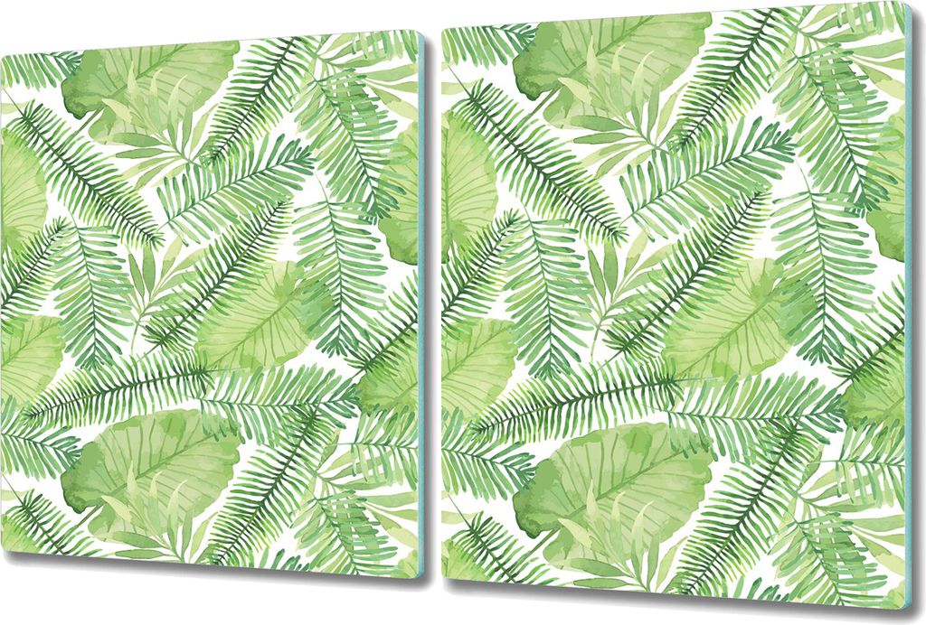 Glas Schneidebrett Herdabdeckplatten Schneideplatten - 2x 40x52 cm - Grüne Blätter
