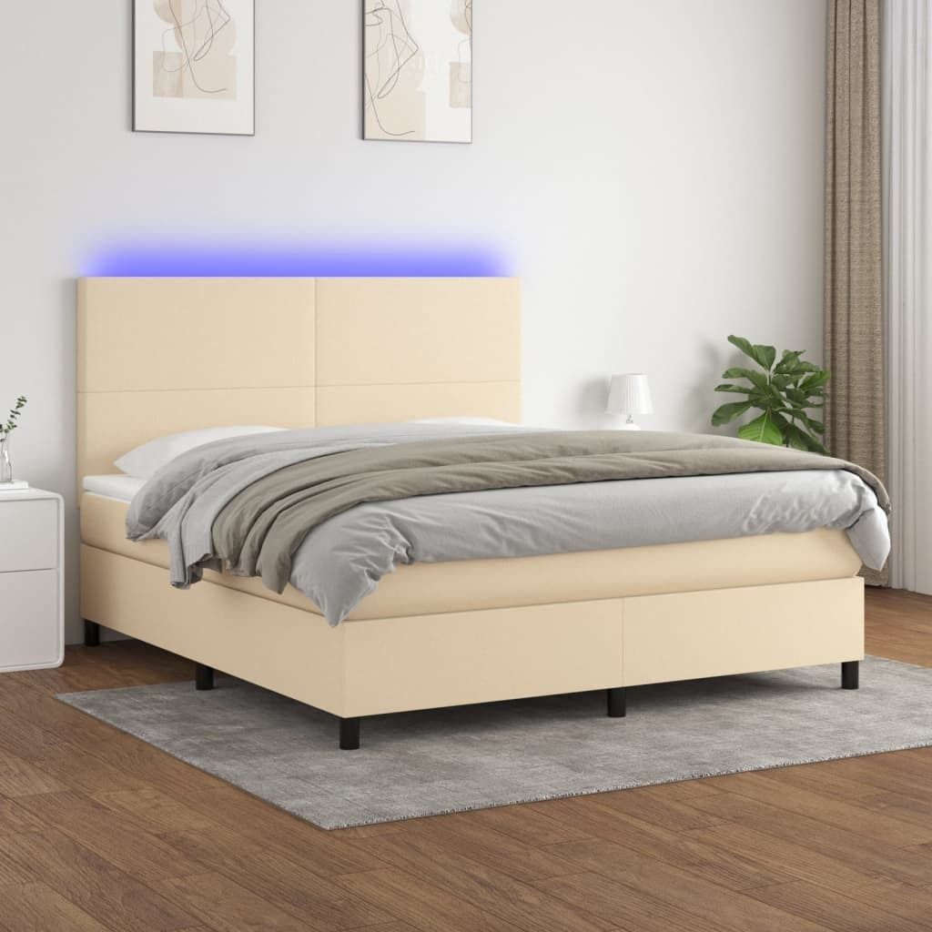 The Living Store Boxspringbett mit Matratze & LED Creme 160x200 cm Stoff