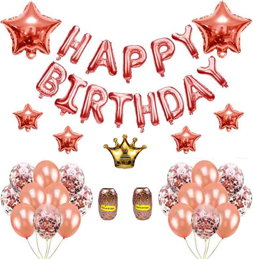 Vivi Idee Luftballon Set Partydeko Folieballon und Konfetti Happy Birthday für Geburstag Rosagold