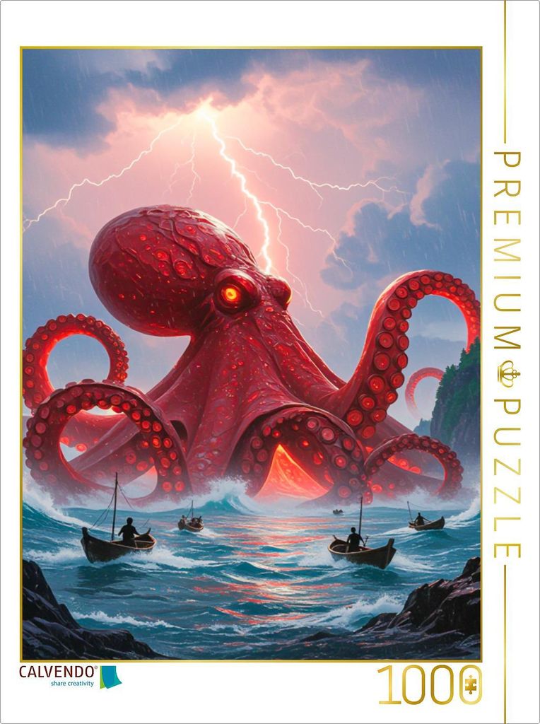 CALVENDO Puzzle Akkorokamui, riesiger roter Oktopus | 1000 Teile Lege-Größe 64x48cm Foto-Puzzle für glückliche Stunden