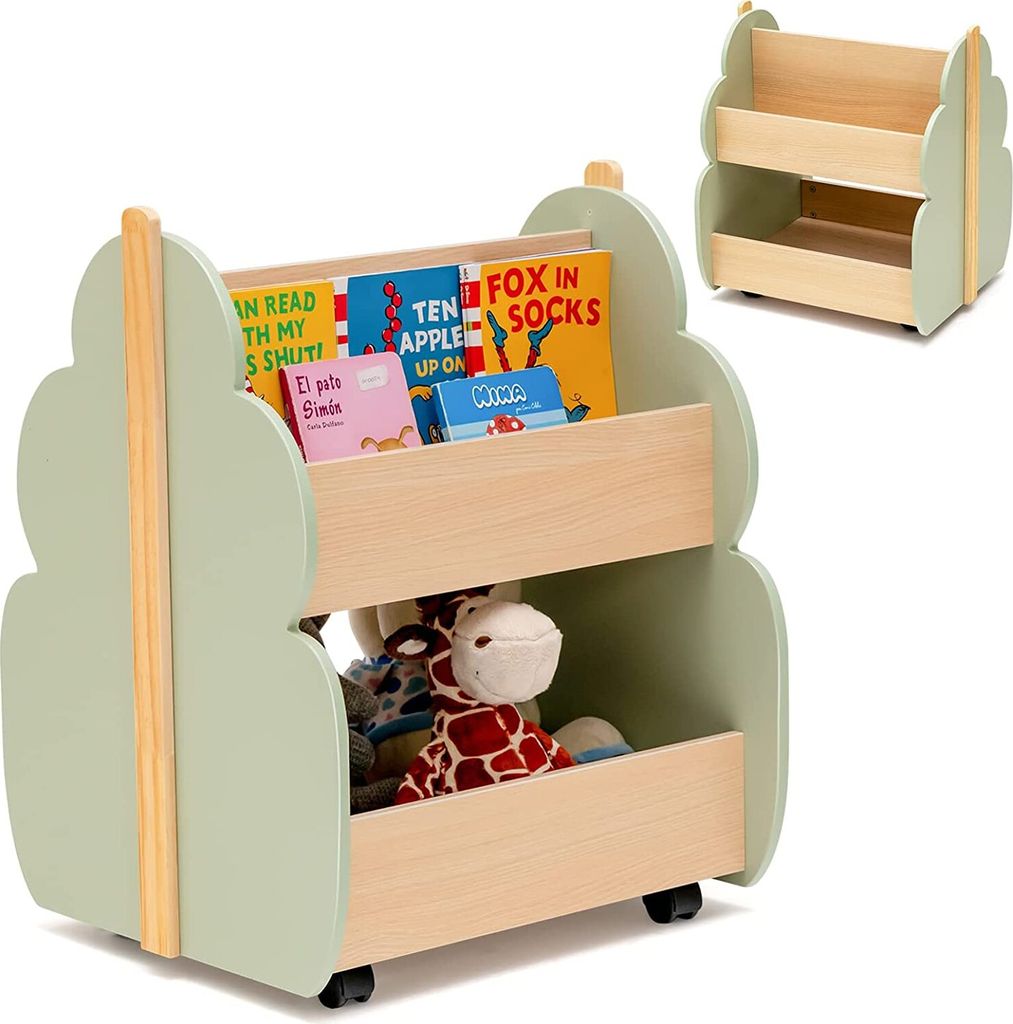 Kinder Bücherregal Kinderregal mit 3 offener Ablage, Spielzeug-Organizer, Spielzeugkiste mit Räder für Bücher und Spielzeug, für Kinderzimmer ...