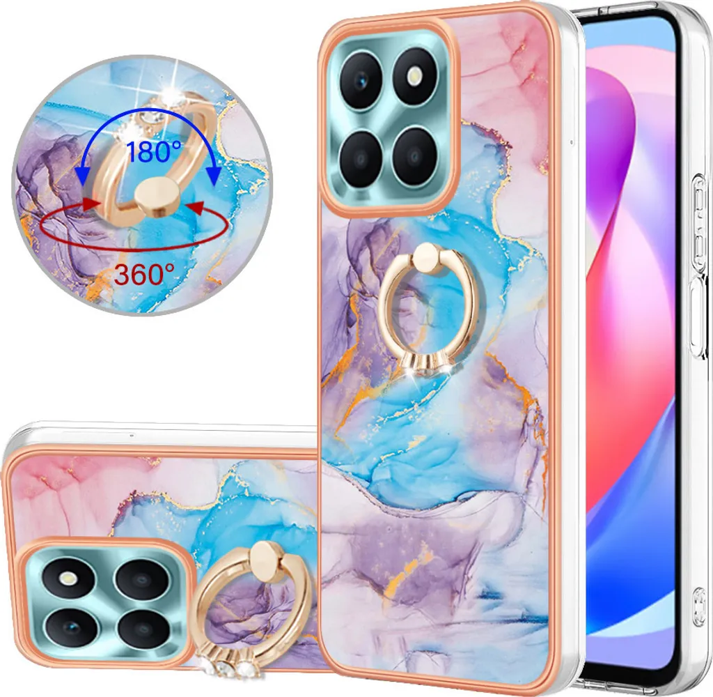 Custodia per Honor X6a, custodia protettiva in silicone TPU a fantasia con supporto ad anello blu