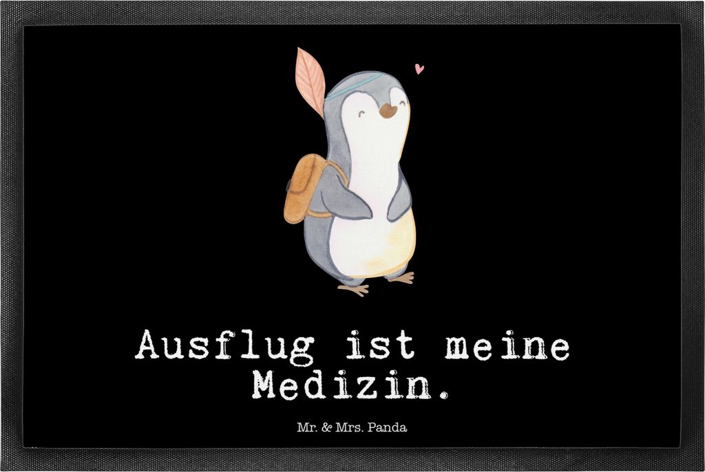 Mr. & Mrs. Panda fußmatte Pinguin Ausflug 40 x 60 cm - Schwarz - Geschenk, Fußabtreter, flurmatte, Ausflüge machen, Fußabstreifer, Schmutzmatte...