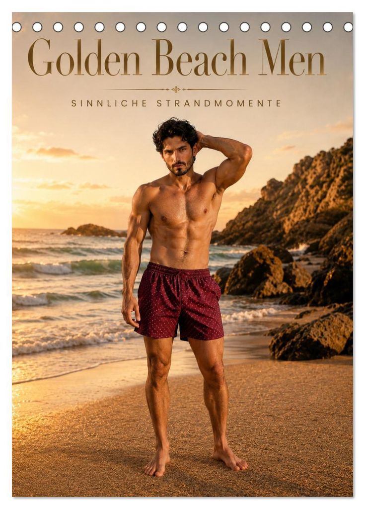 Golden Beach Men - Sinnliche Strandmomente (Tischkalender 2027 DIN A5 hoch), CALVENDO Monatskalender