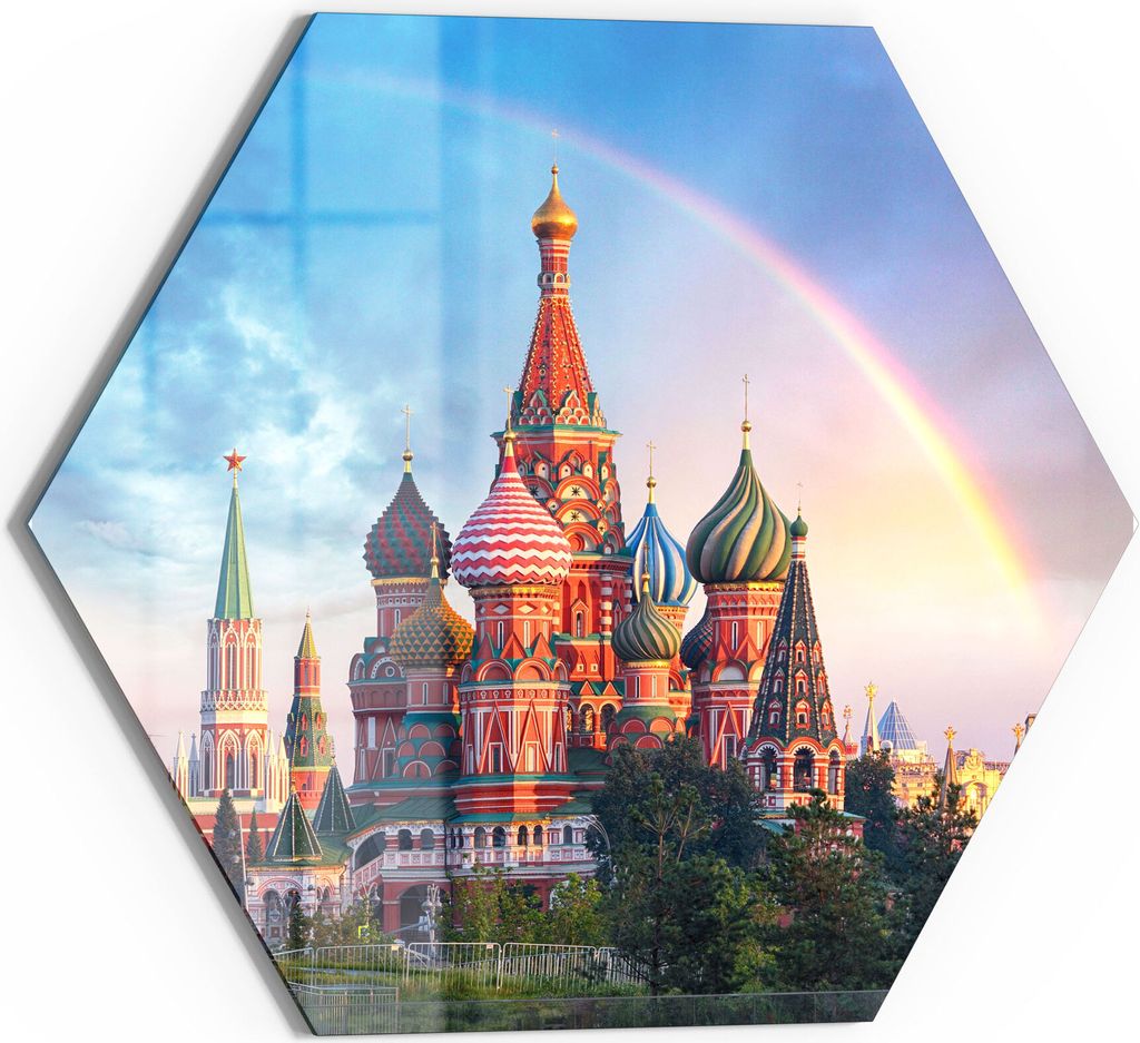 DEQORI Glasbild Echtglas 40x35 cm 'Regenbogen über Moskau' Wandbild Bild modern Deko