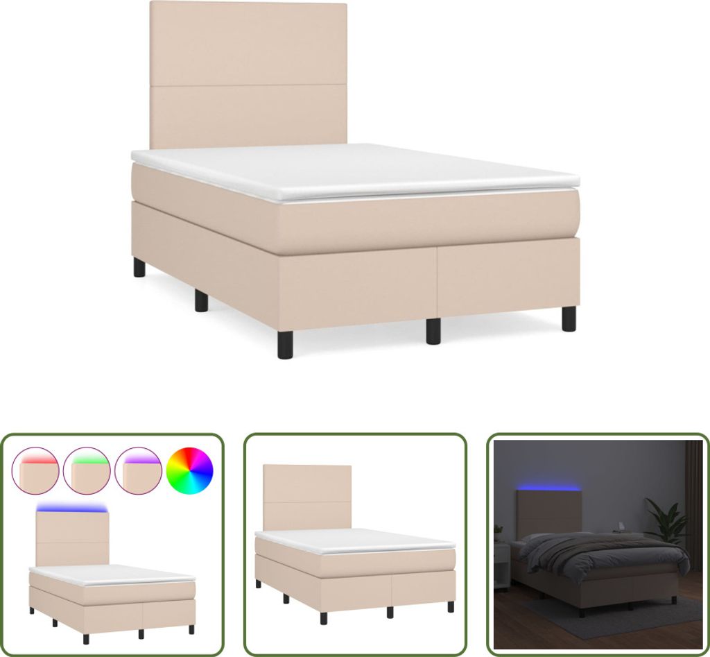 The Living Store Boxspringbett mit Matratze & LED Cappuccino-Braun 120x190 cm