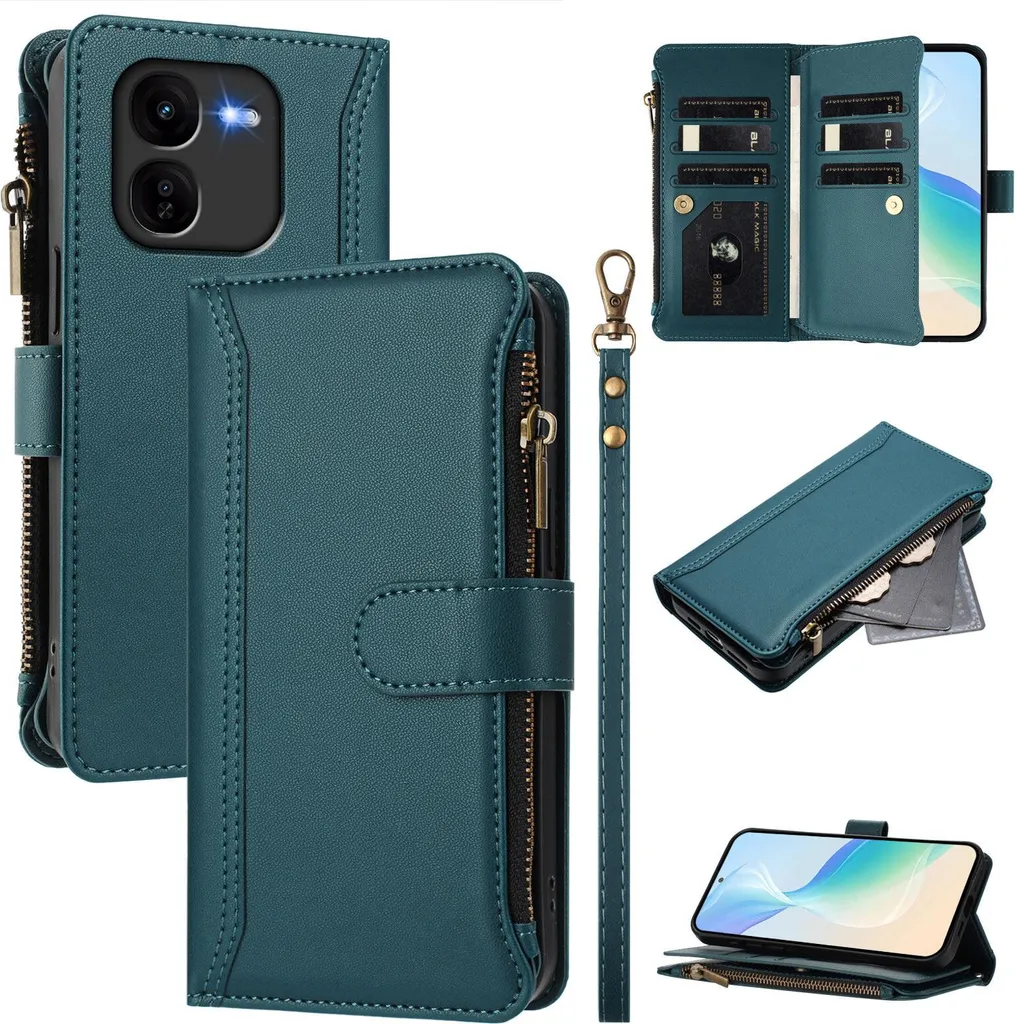 Cover Robusta Vivo iQOO Z9x con Zip e Passante Mano - Verde