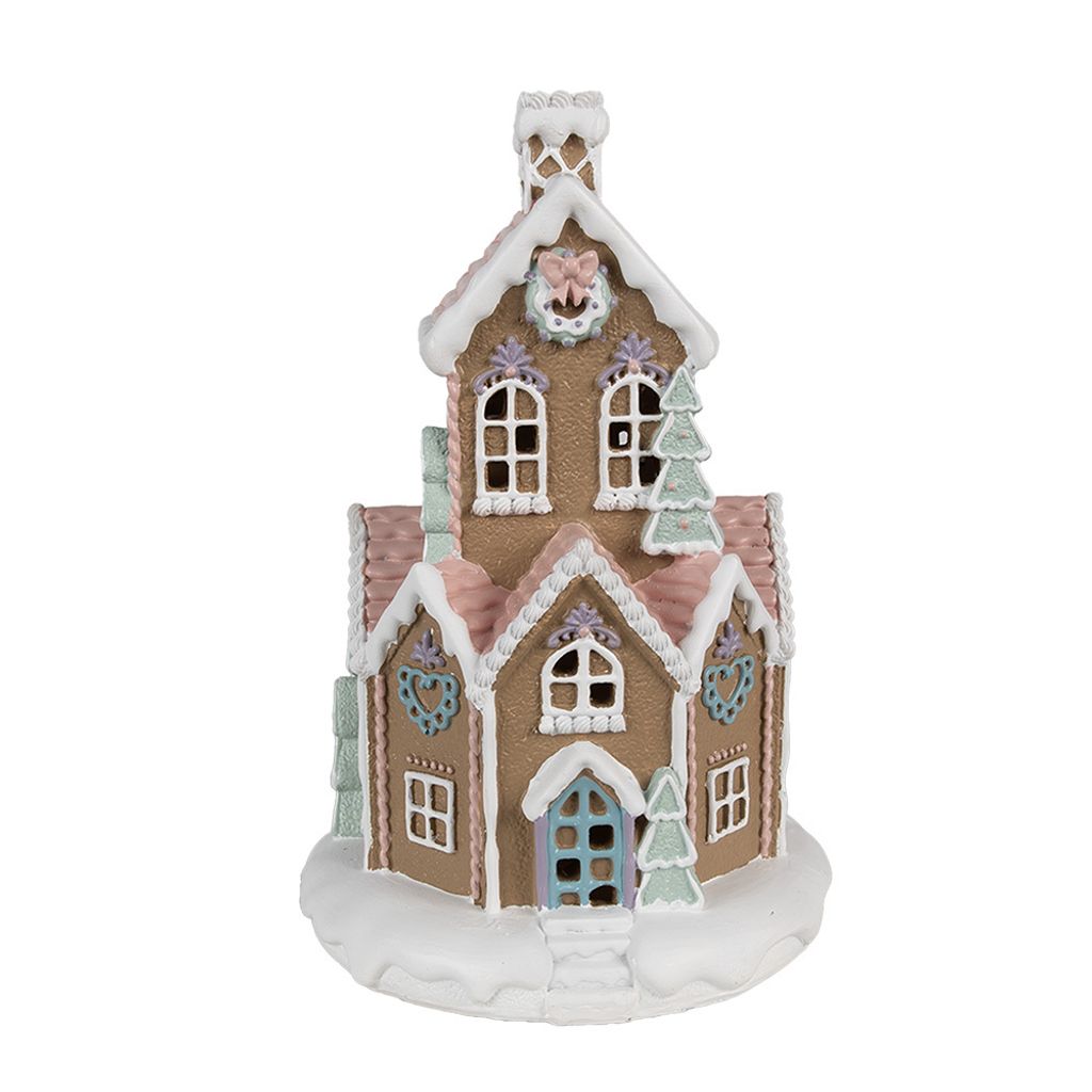 Clayre & Eef Lebkuchenhaus mit LED 22 cm Braun Polyresin Produktbild 