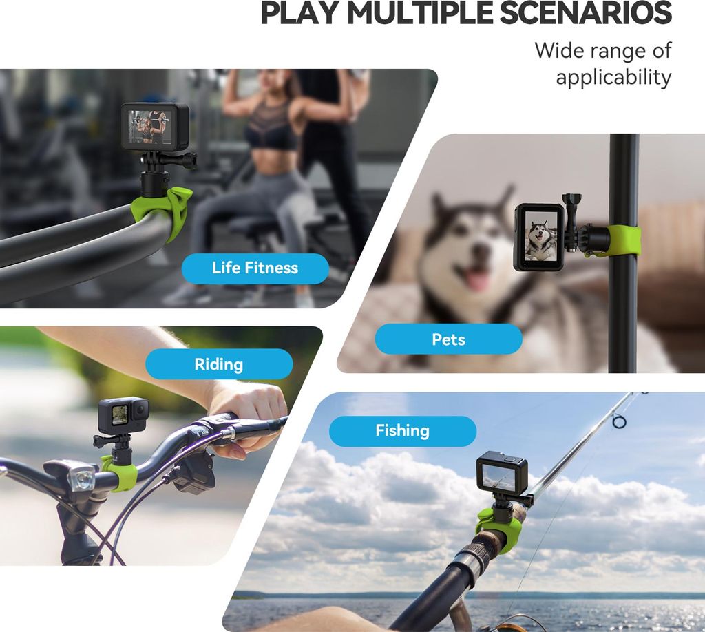 TELESIN Sportkamera-Gurthalterung, Silikon-Wickelband, Fahrrad, Motorrad, Lenker, Schnellverschluss, 2-stufige Anpassung, Ersatz für GoPro Hero 12...