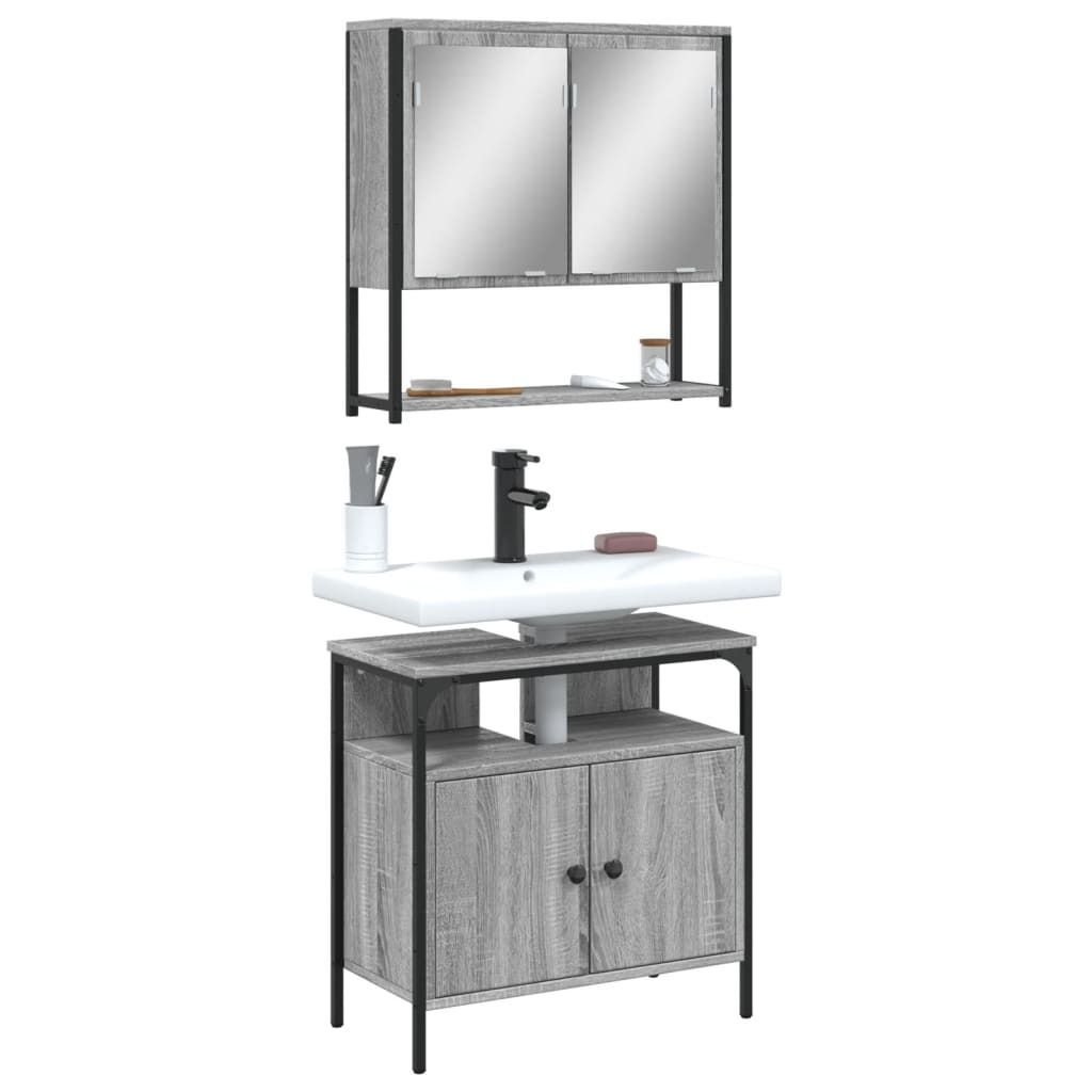 Maison Exclusive - 2-tlg. Badmöbel-Set Grau Sonoma Holzwerkstoff