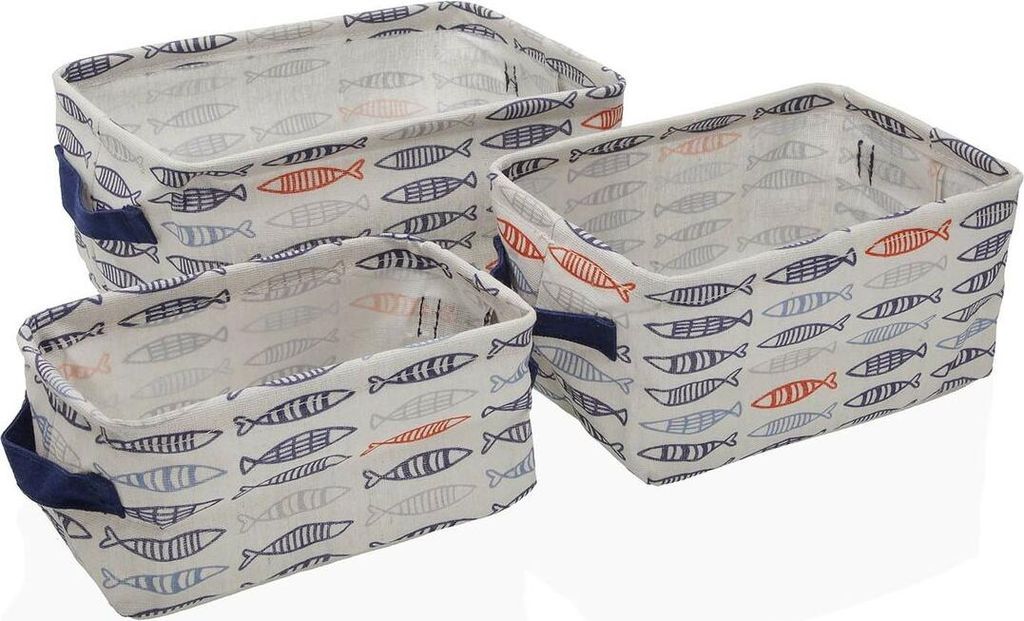 Set of versa Körbe rectangular Fisch 28 x 18 x 14 cm Polyester Textil
