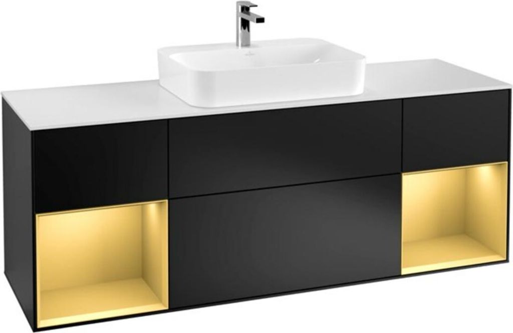 V&B Waschtischunterschrank Wandbeleuchtung Finion 160cm, Pl w m, Reg gol m Lac, bla m Lac
