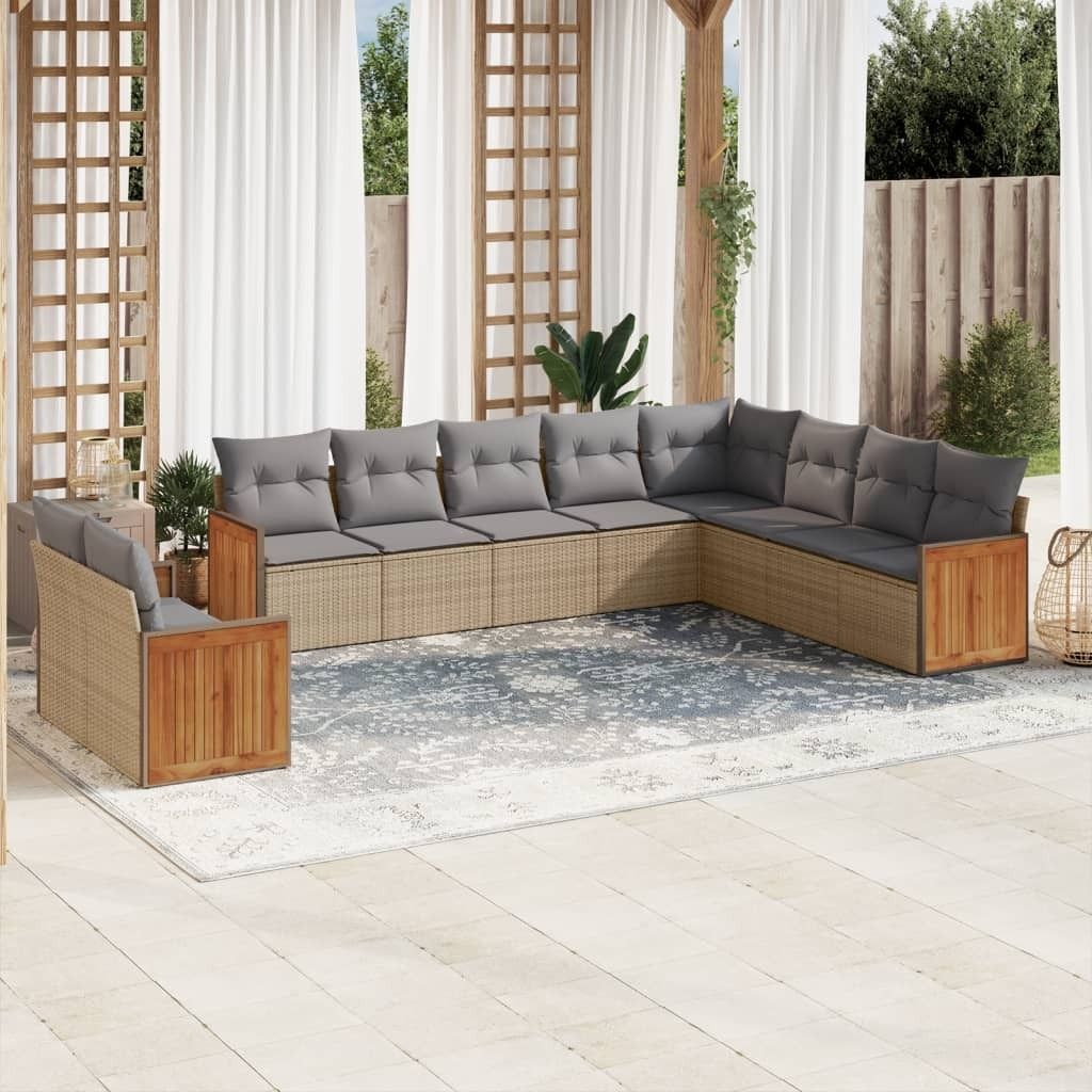 Maison Exclusive - 10-tlg. Garten-Sofagarnitur mit Kissen Beige Poly Rattan