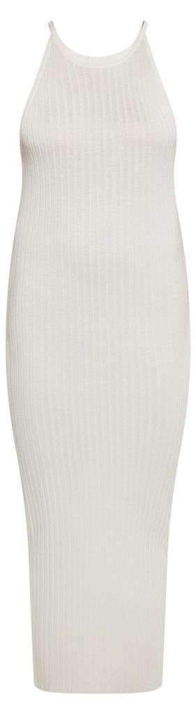 Damen Kleid mit ärmellosem Schnitt, knöchellang, in reinem Weiß, Größe L