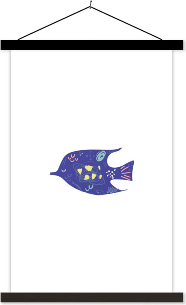 MuchoWow Textilposter Fisch - Pastell - Lila 60x90 cm mit schwarzem Rahmen - Poster Wohnzimmer