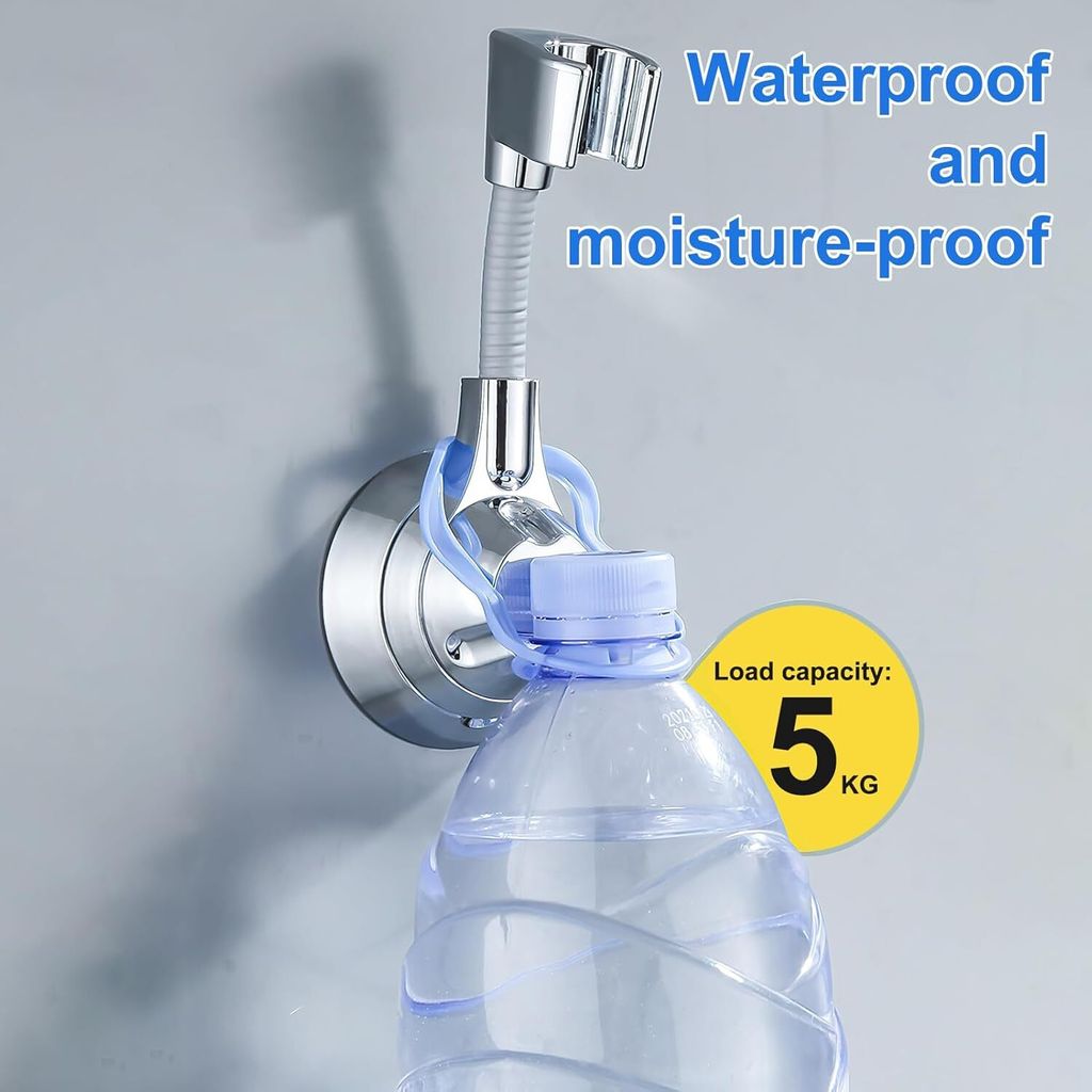 2x Duschkopfhalterung Ohne Bohren – 360° Verstellbar, Selbstklebend | Aus ABS-Kunststoff, Silber | Für Glatte Fliesen & Glas