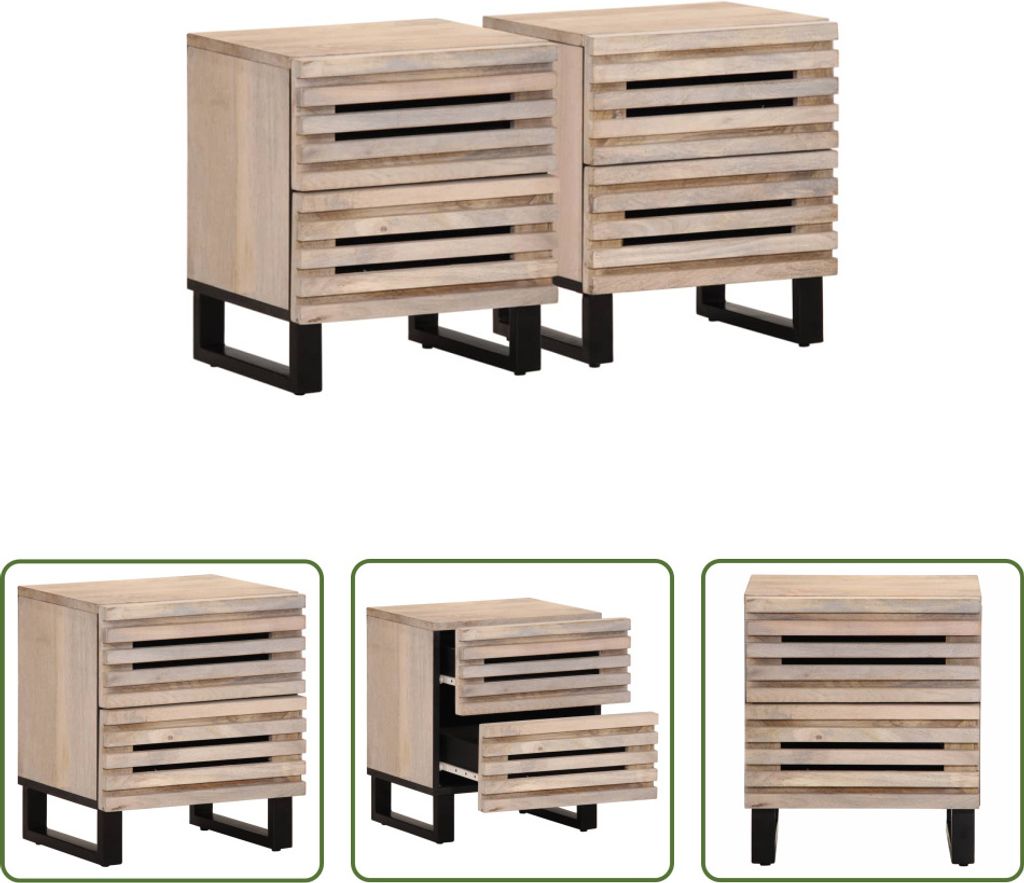 The Living Store Nachttische 2 Stk. 40x34x46 cm Gebleichtes Massivholz Mango